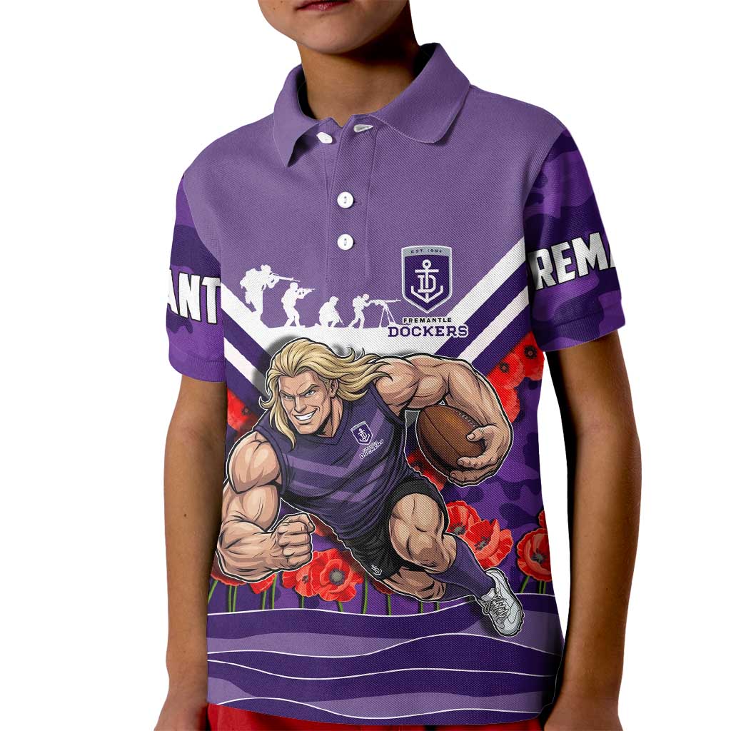 Personalised Fremantle Dockers ANZAC Kid Polo Shirt Military Remembrance Australian Football Mascot Camouflage