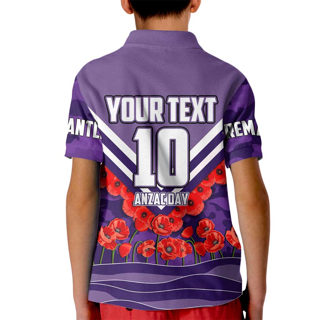 Personalised Fremantle Dockers ANZAC Kid Polo Shirt Military Remembrance Australian Football Mascot Camouflage