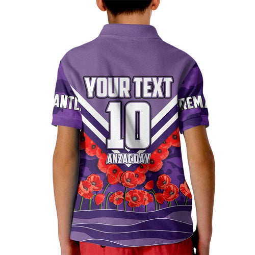 Personalised Fremantle Dockers ANZAC Kid Polo Shirt Military Remembrance Australian Football Mascot Camouflage
