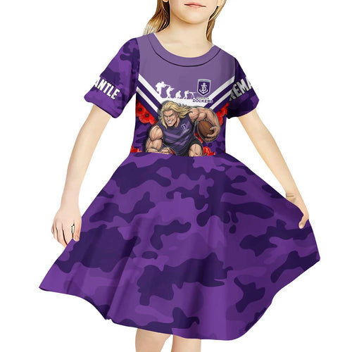 Personalised Fremantle Dockers ANZAC Kid Short Sleeve Dress Military Remembrance Australian Football Mascot Camouflage