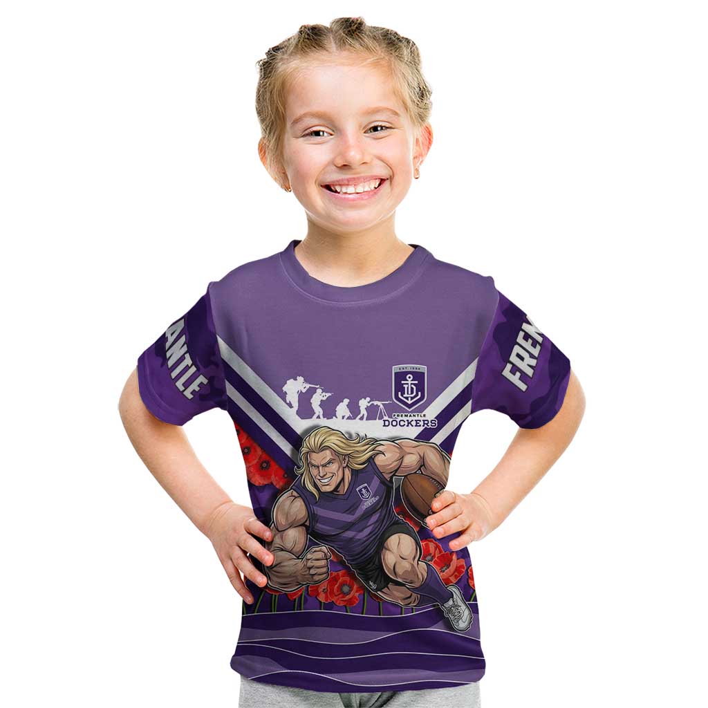 Personalised Fremantle Dockers ANZAC Kid T Shirt Military Remembrance Australian Football Mascot Camouflage