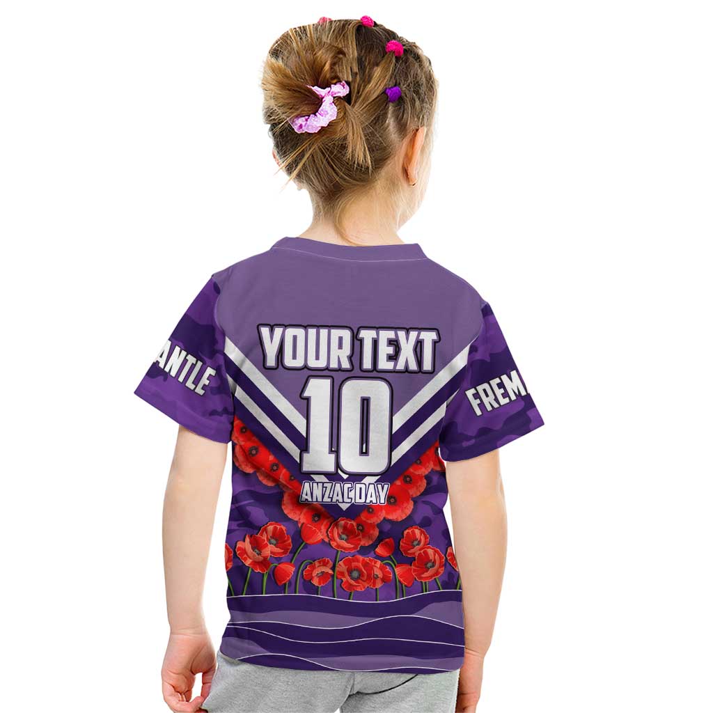 Personalised Fremantle Dockers ANZAC Kid T Shirt Military Remembrance Australian Football Mascot Camouflage