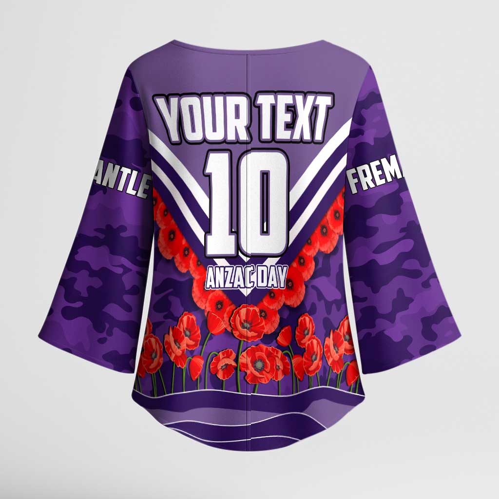 Personalised Fremantle Dockers ANZAC Kimono Sleeve Blouse Military Remembrance Australian Football Mascot Camouflage