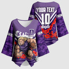 Personalised Fremantle Dockers ANZAC Kimono Sleeve Blouse Military Remembrance Australian Football Mascot Camouflage