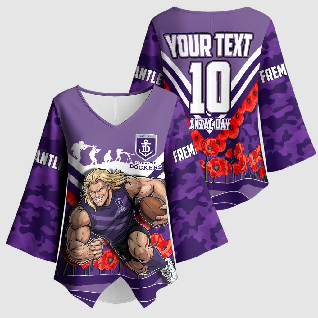 Personalised Fremantle Dockers ANZAC Kimono Sleeve Blouse Military Remembrance Australian Football Mascot Camouflage