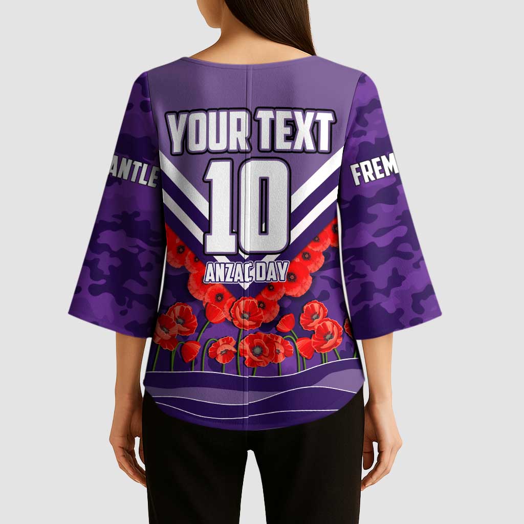 Personalised Fremantle Dockers ANZAC Kimono Sleeve Blouse Military Remembrance Australian Football Mascot Camouflage