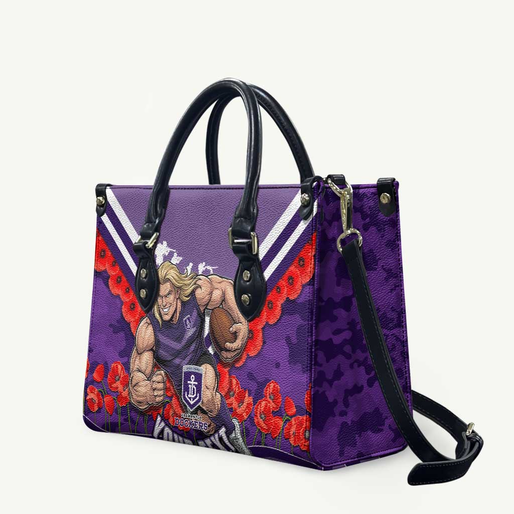 Personalised Fremantle Dockers ANZAC Leather Bag Military Remembrance Australian Football Mascot Camouflage