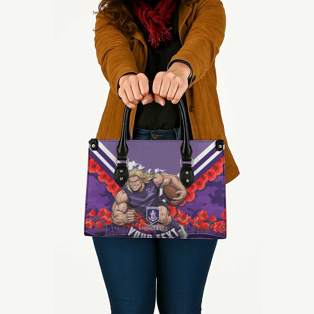 Personalised Fremantle Dockers ANZAC Leather Bag Military Remembrance Australian Football Mascot Camouflage