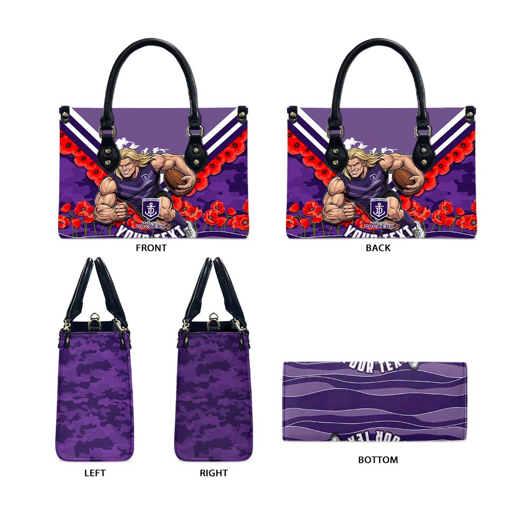 Personalised Fremantle Dockers ANZAC Leather Bag Military Remembrance Australian Football Mascot Camouflage
