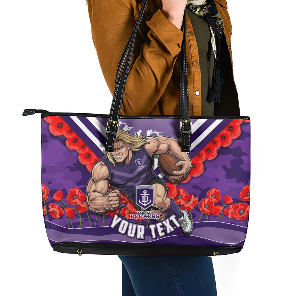 Personalised Fremantle Dockers ANZAC Leather Tote Bag Military Remembrance Australian Football Mascot Camouflage
