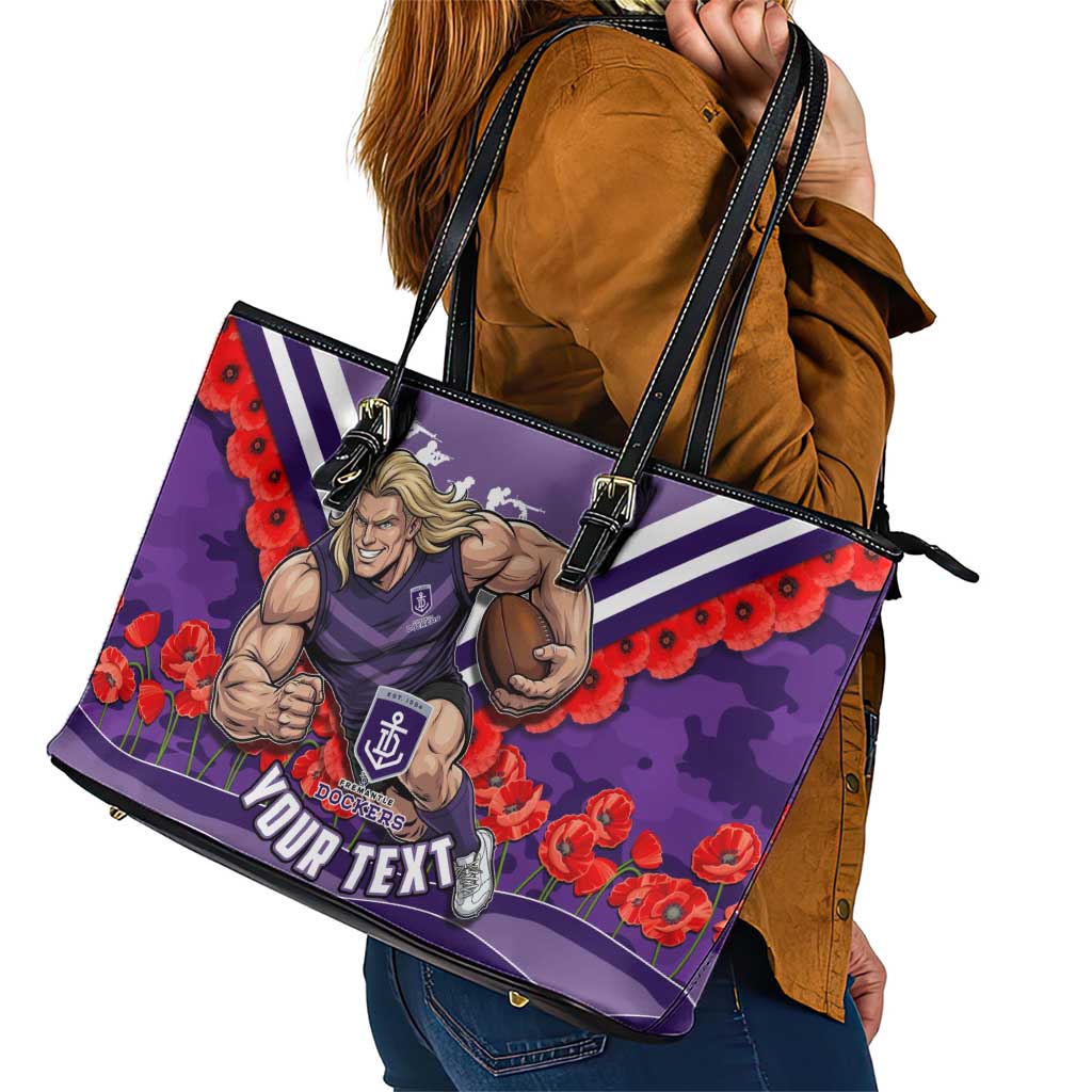 Personalised Fremantle Dockers ANZAC Leather Tote Bag Military Remembrance Australian Football Mascot Camouflage