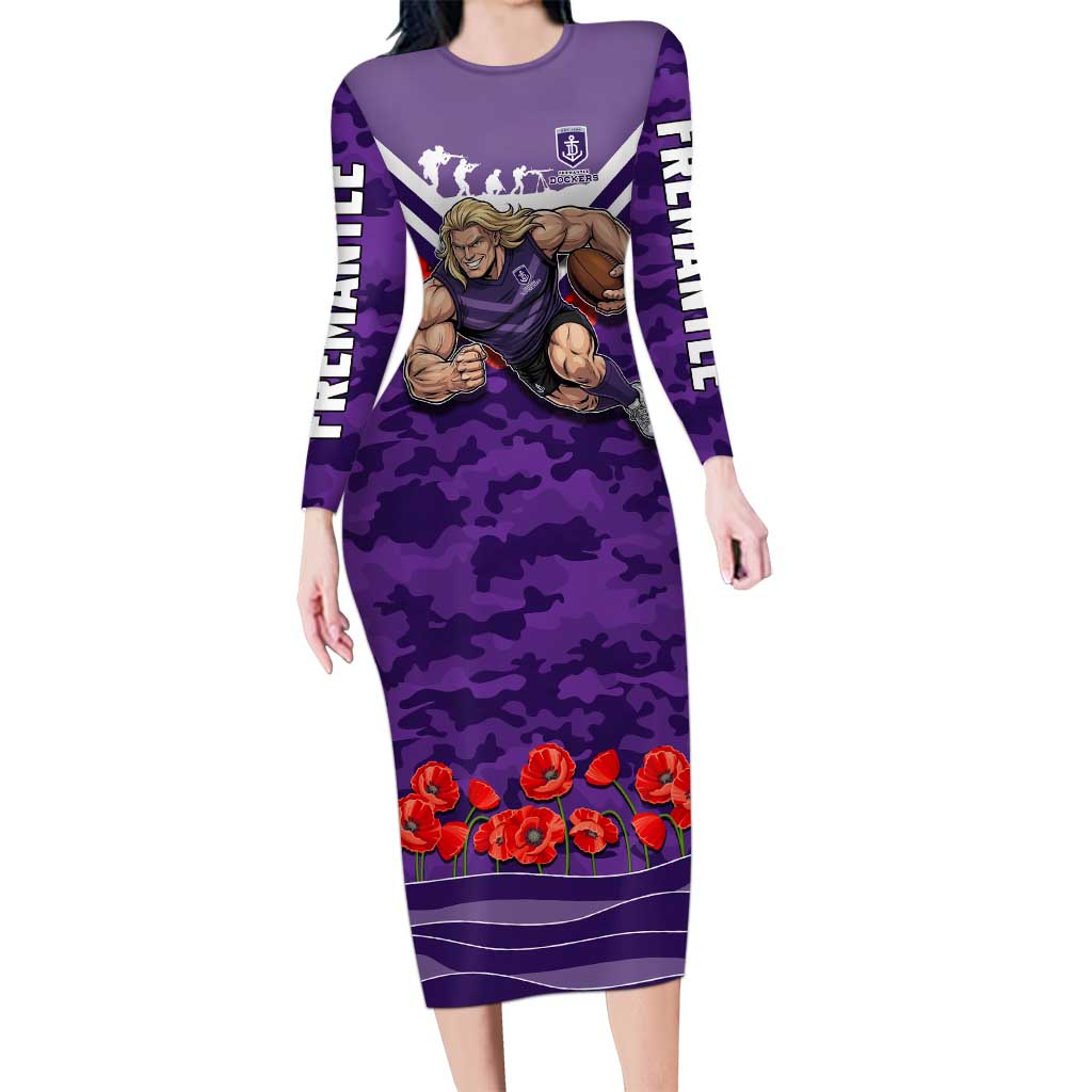 Personalised Fremantle Dockers ANZAC Long Sleeve Bodycon Dress Military Remembrance Australian Football Mascot Camouflage