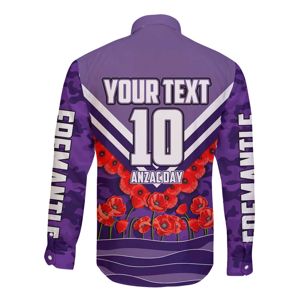 Personalised Fremantle Dockers ANZAC Long Sleeve Button Shirt Military Remembrance Australian Football Mascot Camouflage