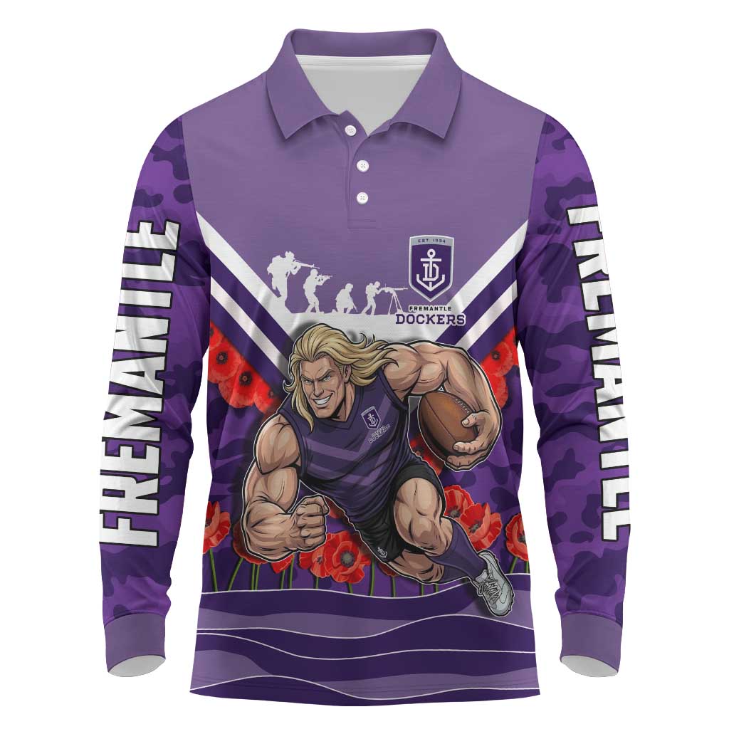 Personalised Fremantle Dockers ANZAC Long Sleeve Polo Shirt Military Remembrance Australian Football Mascot Camouflage