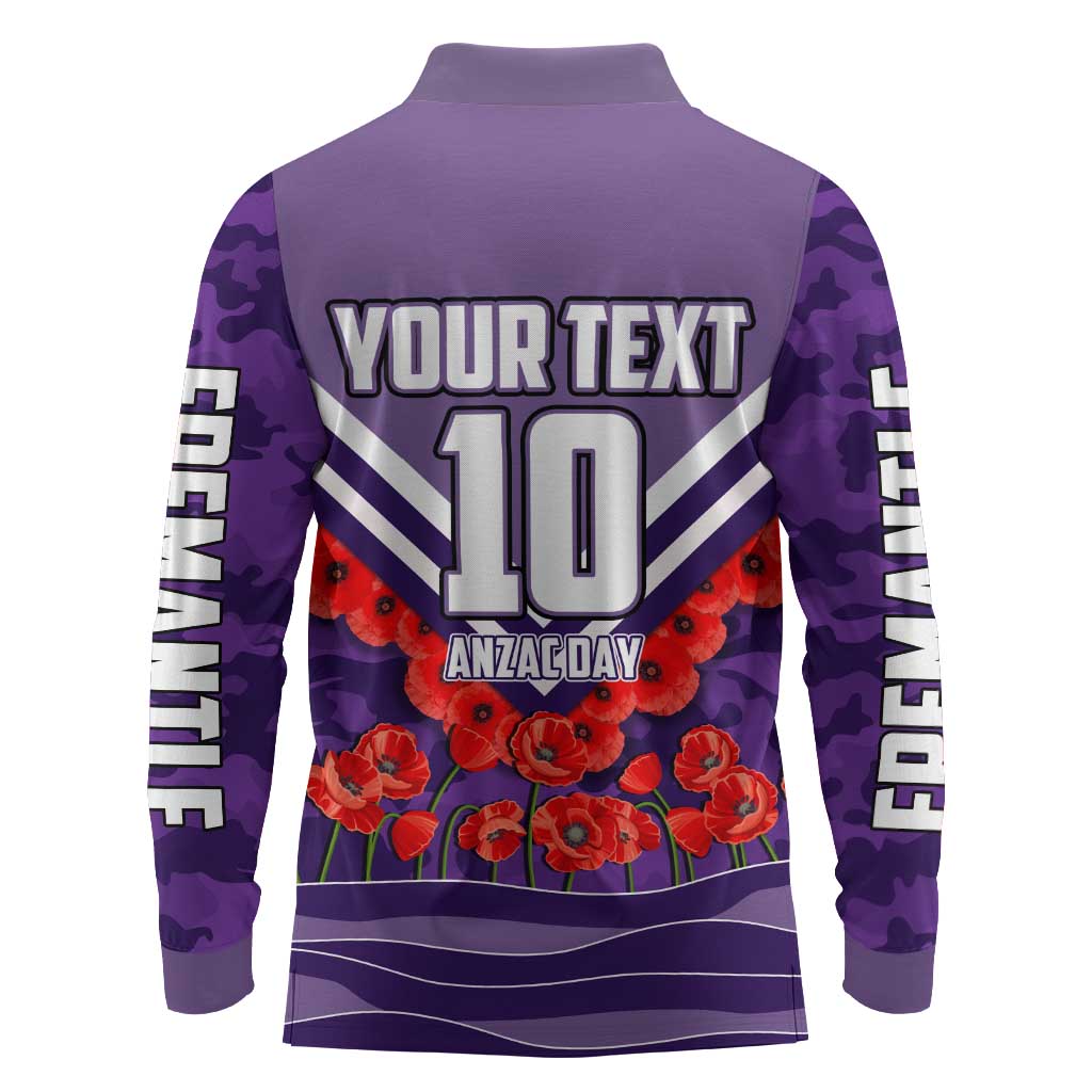 Personalised Fremantle Dockers ANZAC Long Sleeve Polo Shirt Military Remembrance Australian Football Mascot Camouflage