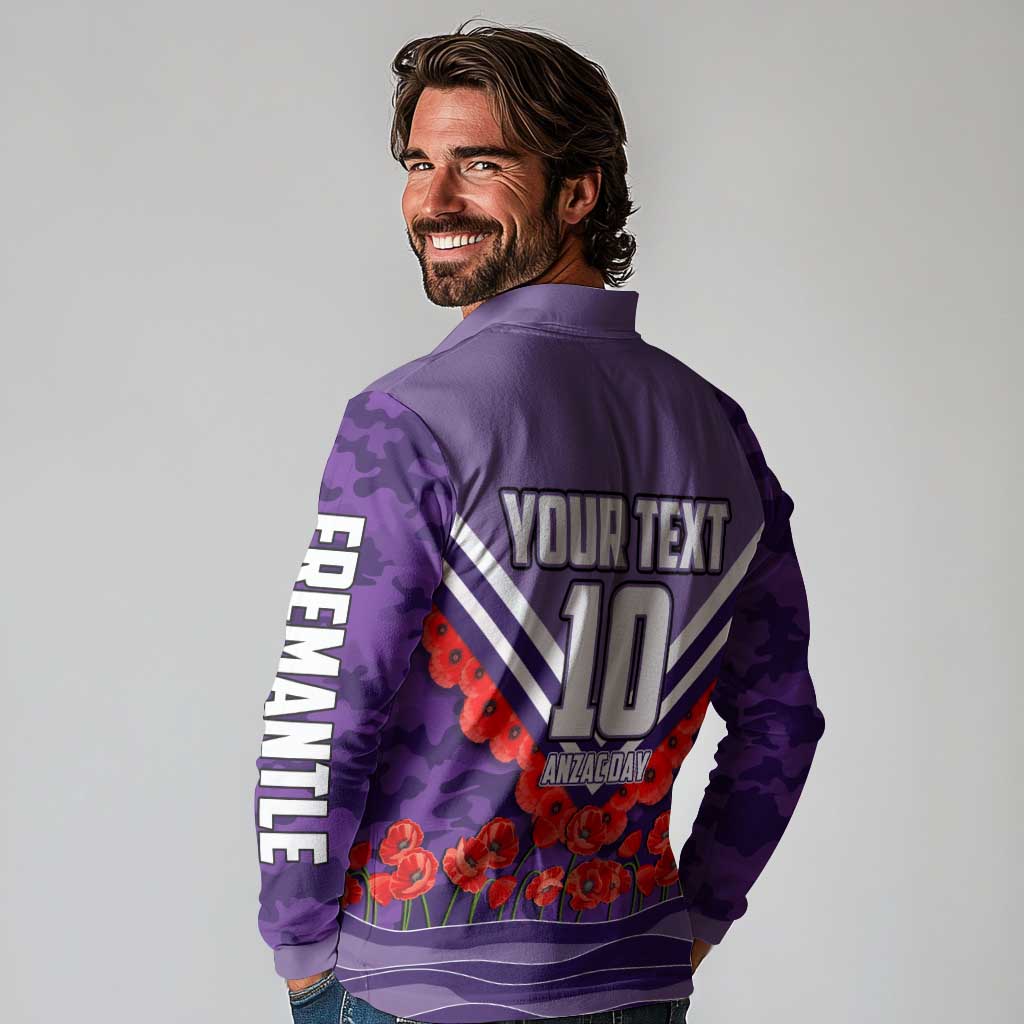 Personalised Fremantle Dockers ANZAC Long Sleeve Polo Shirt Military Remembrance Australian Football Mascot Camouflage