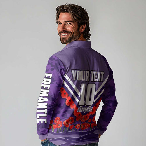 Personalised Fremantle Dockers ANZAC Long Sleeve Polo Shirt Military Remembrance Australian Football Mascot Camouflage