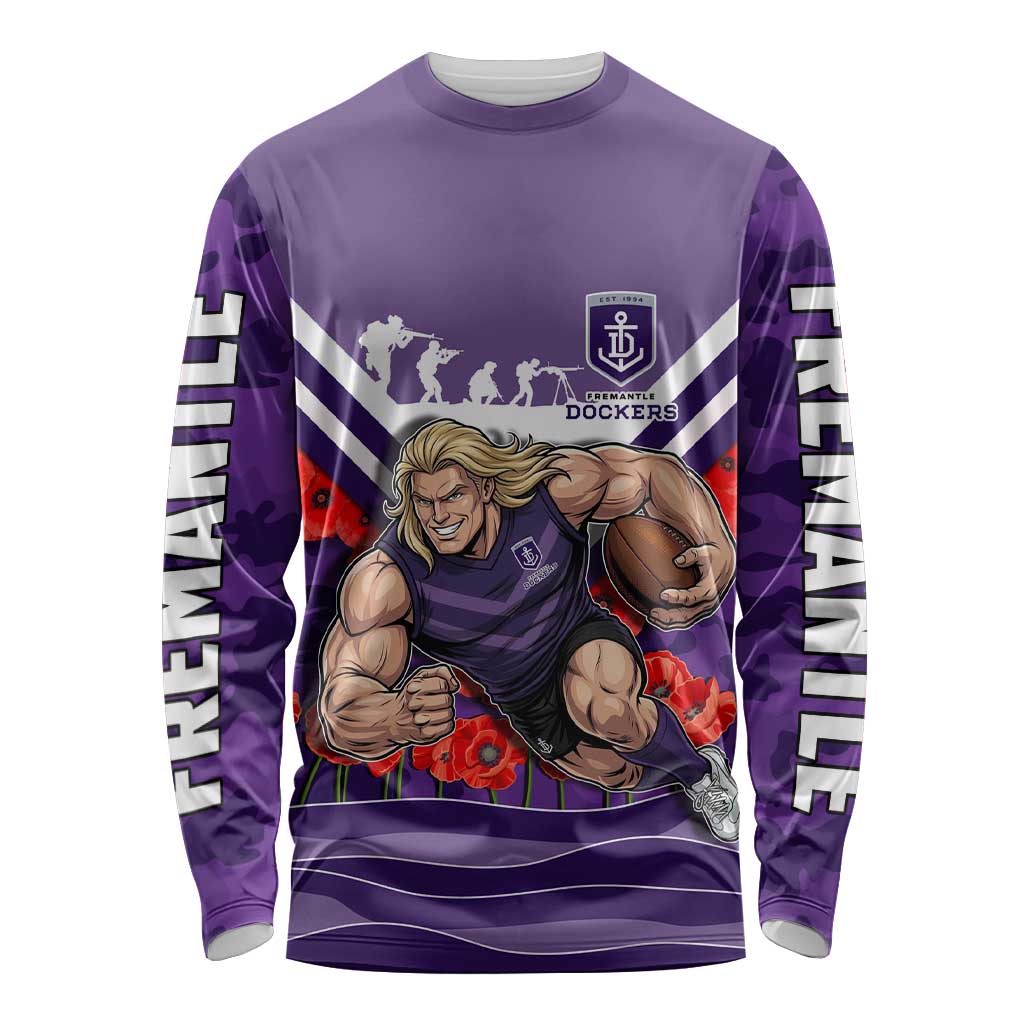Personalised Fremantle Dockers ANZAC Long Sleeve Shirt Military Remembrance Australian Football Mascot Camouflage