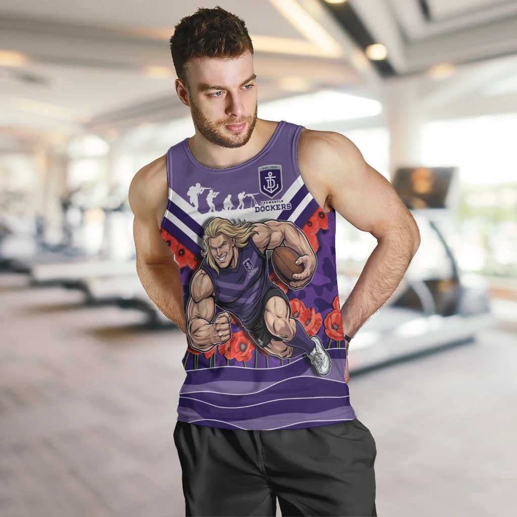 Personalised Fremantle Dockers ANZAC Men Tank Top Military Remembrance Australian Football Mascot Camouflage