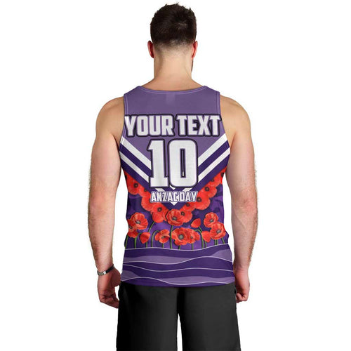 Personalised Fremantle Dockers ANZAC Men Tank Top Military Remembrance Australian Football Mascot Camouflage