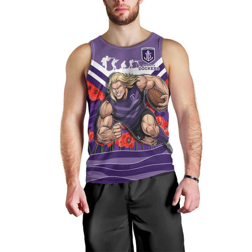 Personalised Fremantle Dockers ANZAC Men Tank Top Military Remembrance Australian Football Mascot Camouflage