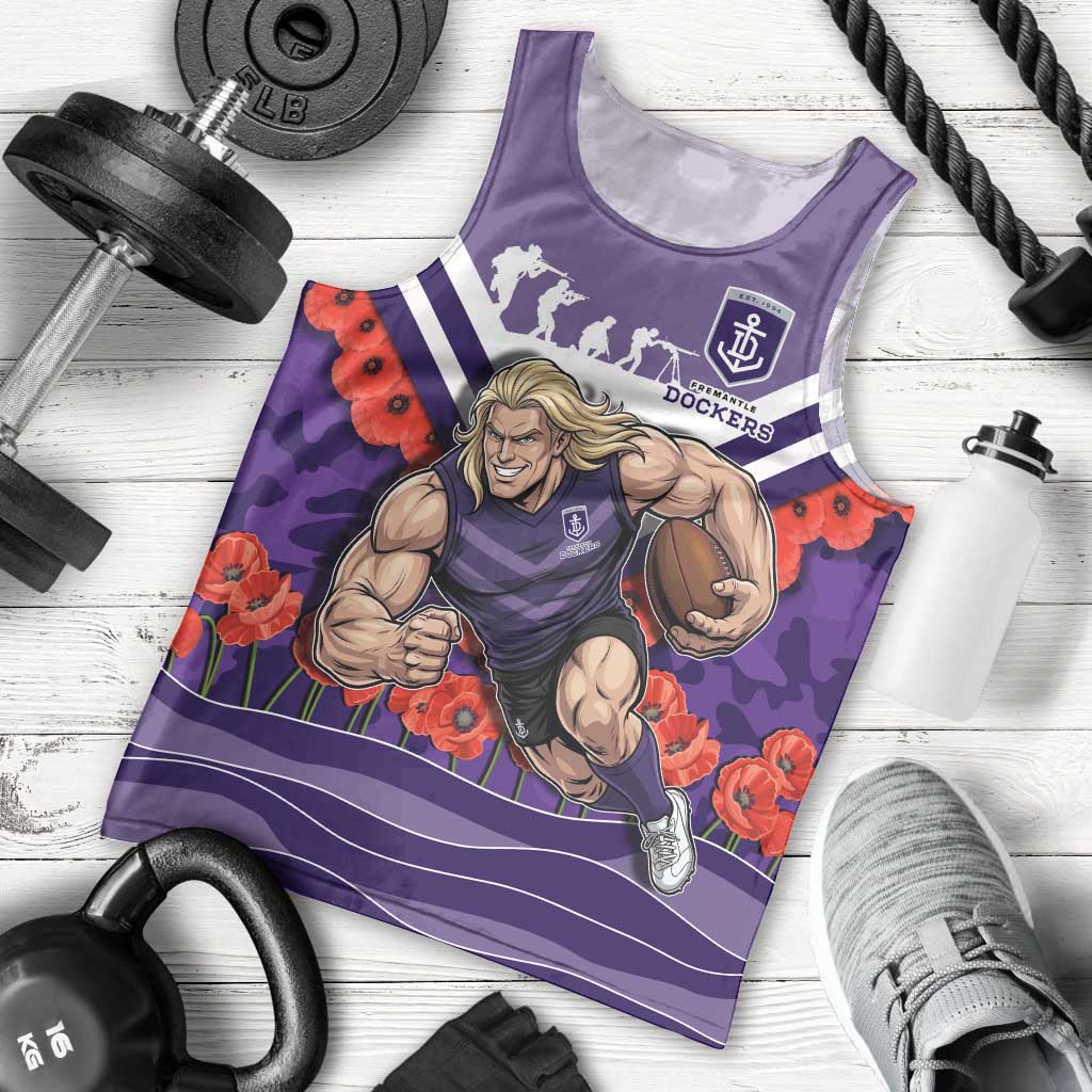 Personalised Fremantle Dockers ANZAC Men Tank Top Military Remembrance Australian Football Mascot Camouflage