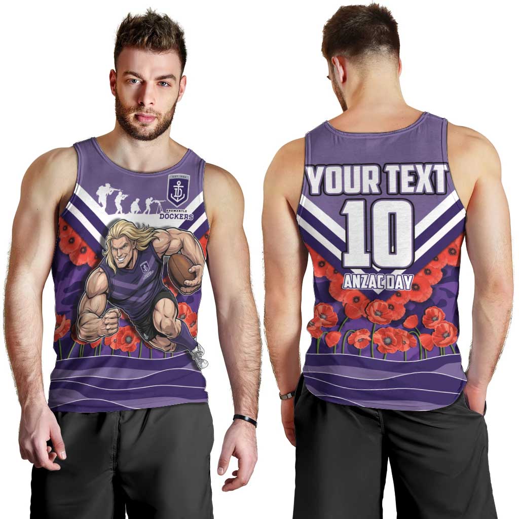 Personalised Fremantle Dockers ANZAC Men Tank Top Military Remembrance Australian Football Mascot Camouflage