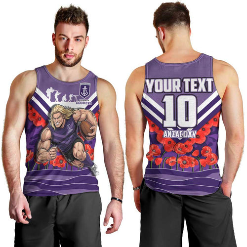 Personalised Fremantle Dockers ANZAC Men Tank Top Military Remembrance Australian Football Mascot Camouflage