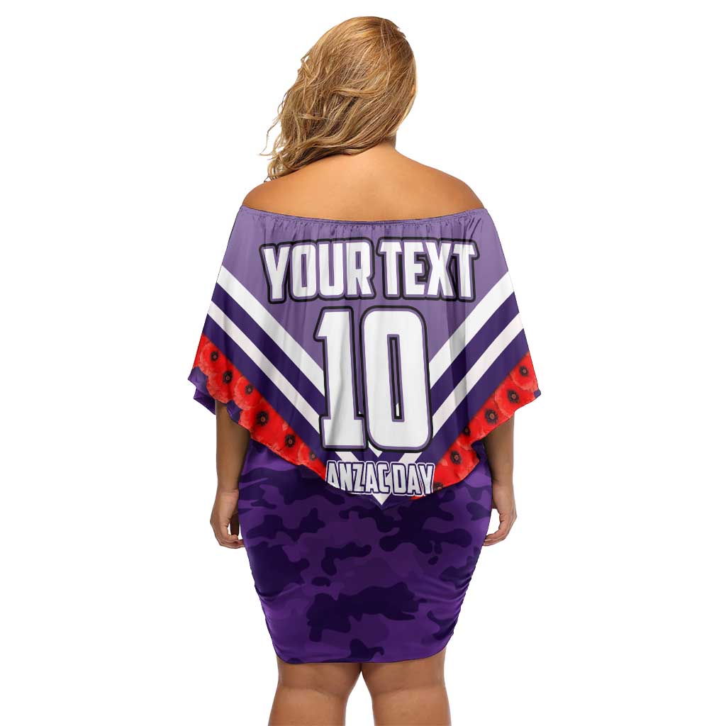 Personalised Fremantle Dockers ANZAC Off Shoulder Short Dress Military Remembrance Australian Football Mascot Camouflage