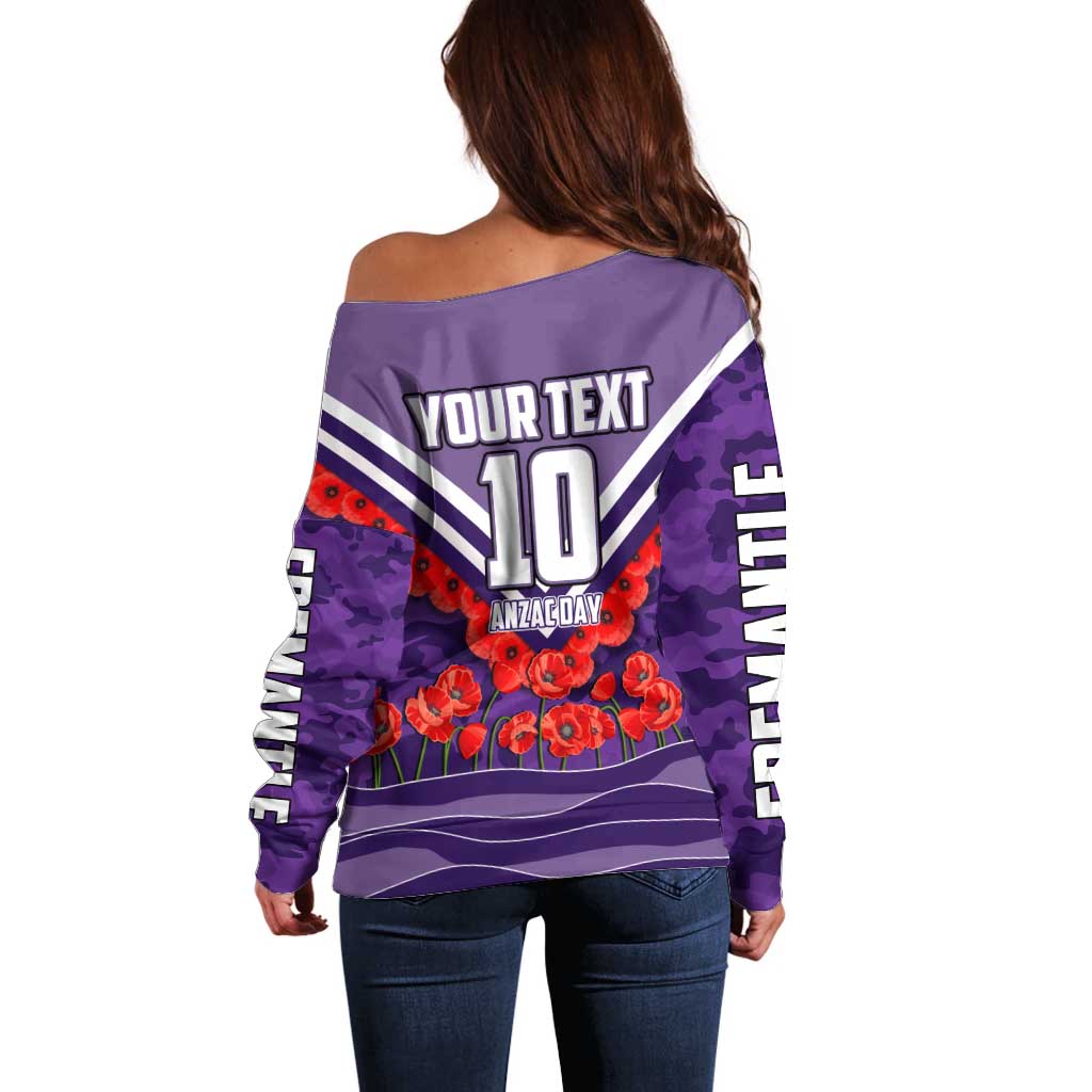Personalised Fremantle Dockers ANZAC Off Shoulder Sweater Military Remembrance Australian Football Mascot Camouflage