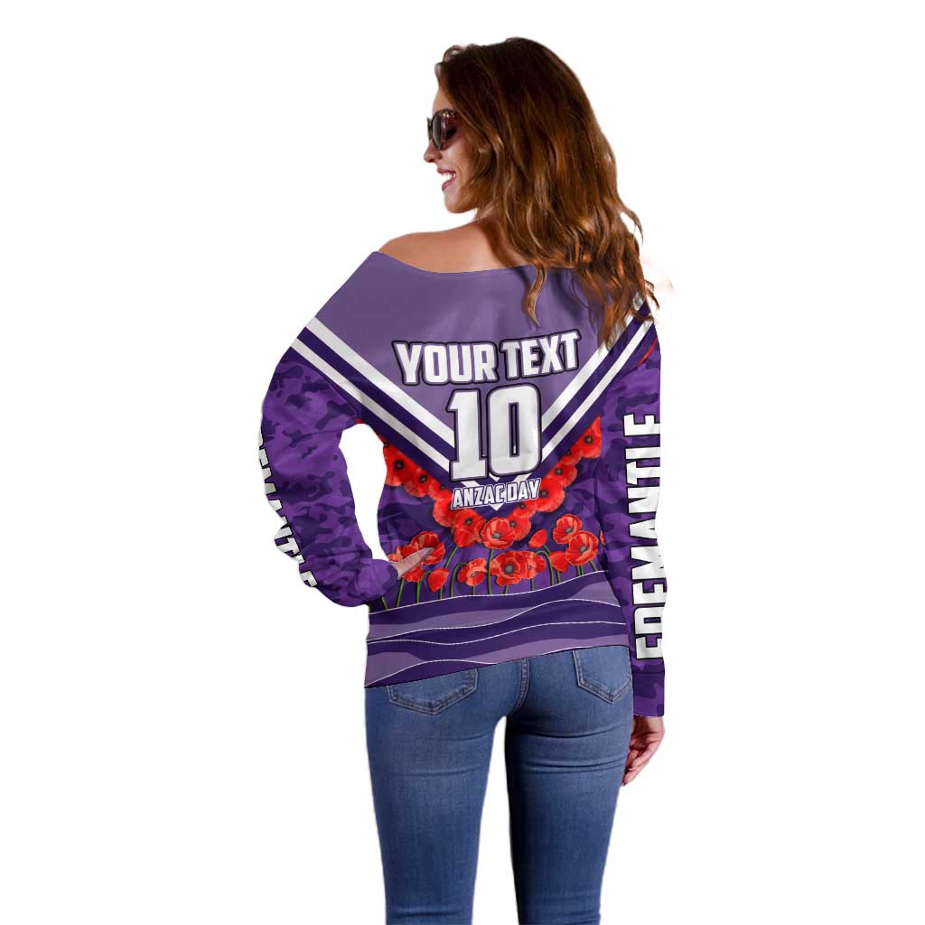 Personalised Fremantle Dockers ANZAC Off Shoulder Sweater Military Remembrance Australian Football Mascot Camouflage