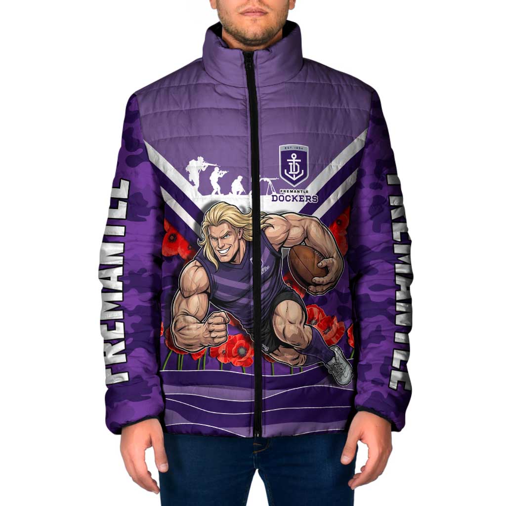 Personalised Fremantle Dockers ANZAC Padded Jacket Military Remembrance Australian Football Mascot Camouflage