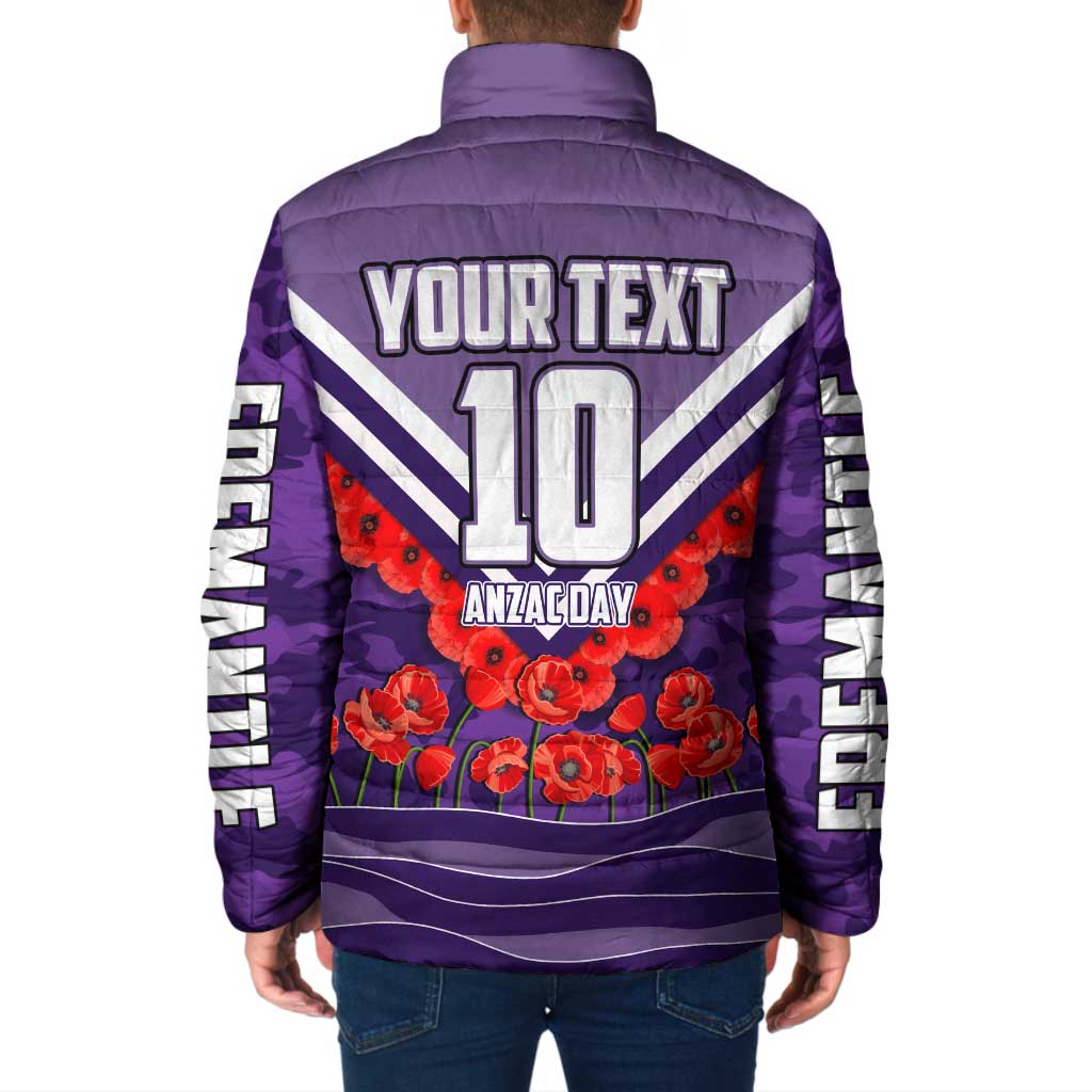 Personalised Fremantle Dockers ANZAC Padded Jacket Military Remembrance Australian Football Mascot Camouflage