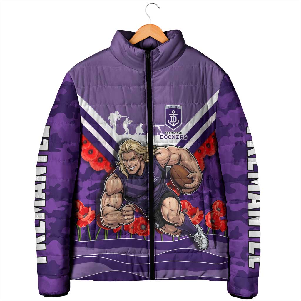 Personalised Fremantle Dockers ANZAC Padded Jacket Military Remembrance Australian Football Mascot Camouflage