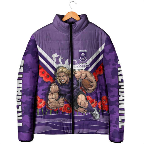 Personalised Fremantle Dockers ANZAC Padded Jacket Military Remembrance Australian Football Mascot Camouflage