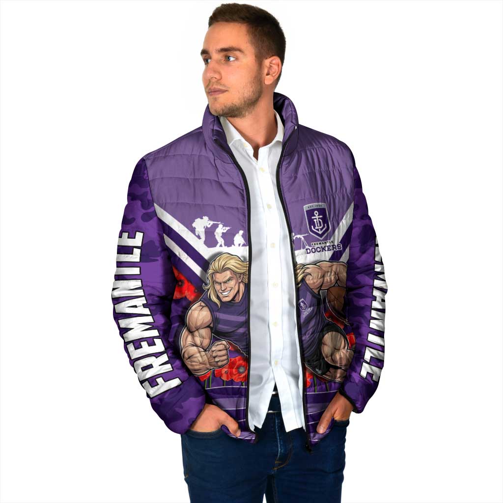 Personalised Fremantle Dockers ANZAC Padded Jacket Military Remembrance Australian Football Mascot Camouflage