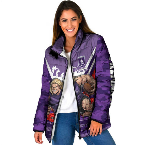 Personalised Fremantle Dockers ANZAC Padded Jacket Military Remembrance Australian Football Mascot Camouflage