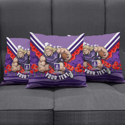 Personalised Fremantle Dockers ANZAC Pillow Cover Military Remembrance Australian Football Mascot Camouflage