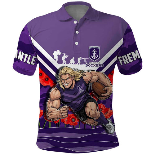 Personalised Fremantle Dockers ANZAC Polo Shirt Military Remembrance Australian Football Mascot Camouflage