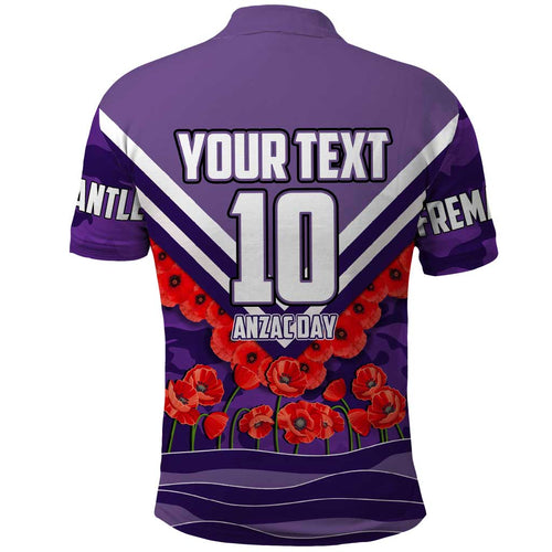 Personalised Fremantle Dockers ANZAC Polo Shirt Military Remembrance Australian Football Mascot Camouflage