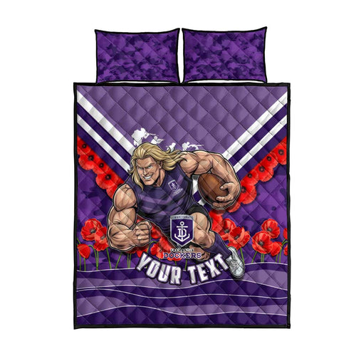 Personalised Fremantle Dockers ANZAC Quilt Bed Set Military Remembrance Australian Football Mascot Camouflage