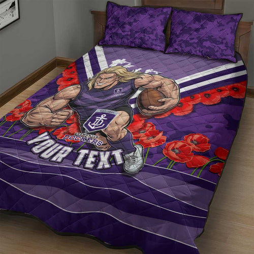 Personalised Fremantle Dockers ANZAC Quilt Bed Set Military Remembrance Australian Football Mascot Camouflage