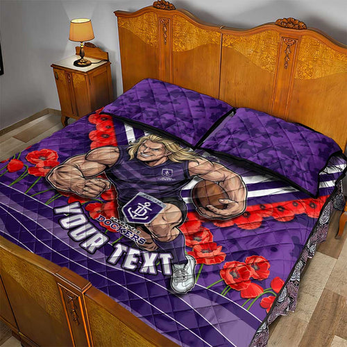 Personalised Fremantle Dockers ANZAC Quilt Bed Set Military Remembrance Australian Football Mascot Camouflage