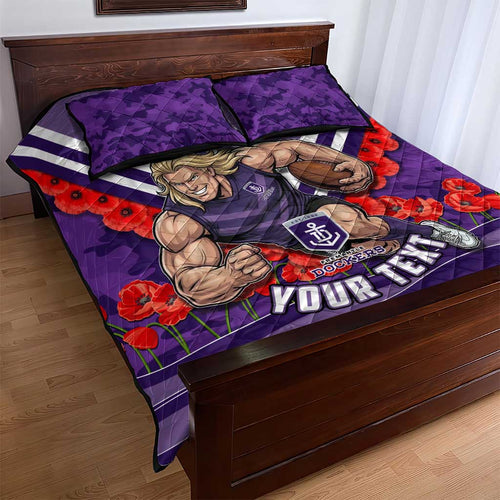 Personalised Fremantle Dockers ANZAC Quilt Bed Set Military Remembrance Australian Football Mascot Camouflage