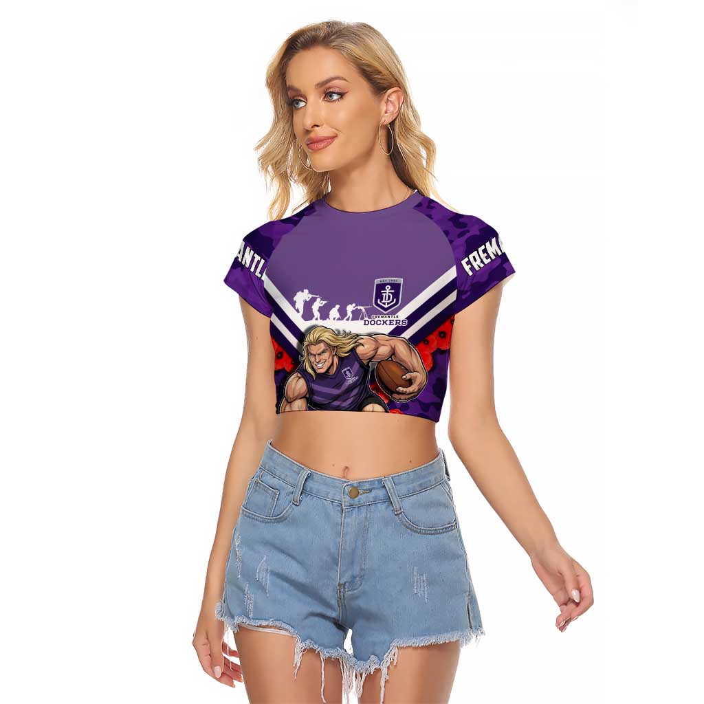 Personalised Fremantle Dockers ANZAC Raglan Cropped T Shirt Military Remembrance Australian Football Mascot Camouflage