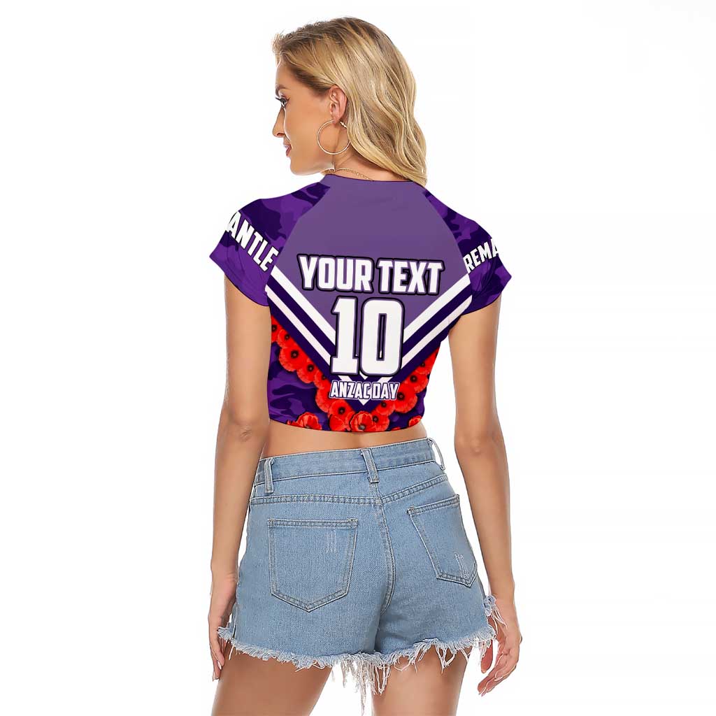 Personalised Fremantle Dockers ANZAC Raglan Cropped T Shirt Military Remembrance Australian Football Mascot Camouflage