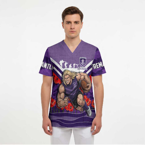 Personalised Fremantle Dockers ANZAC Scrub Top Military Remembrance Australian Football Mascot Camouflage