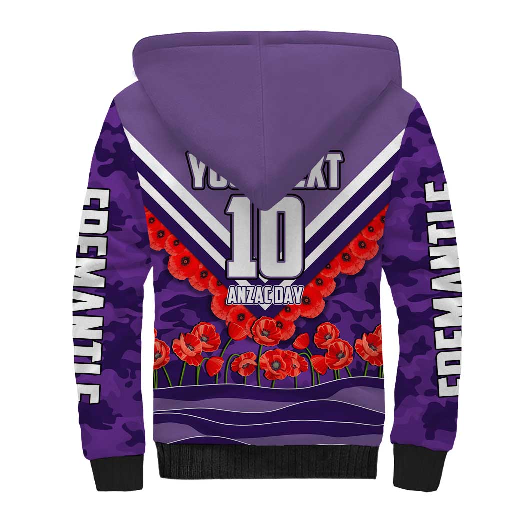 Personalised Fremantle Dockers ANZAC Sherpa Hoodie Military Remembrance Australian Football Mascot Camouflage
