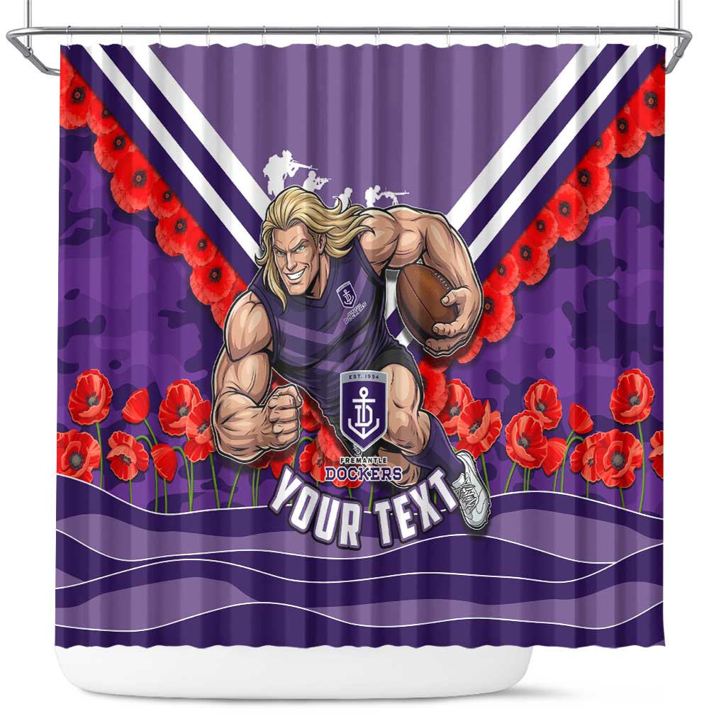 Personalised Fremantle Dockers ANZAC Shower Curtain Military Remembrance Australian Football Mascot Camouflage