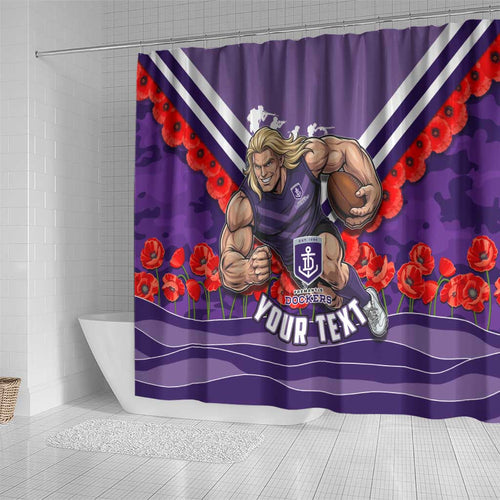 Personalised Fremantle Dockers ANZAC Shower Curtain Military Remembrance Australian Football Mascot Camouflage